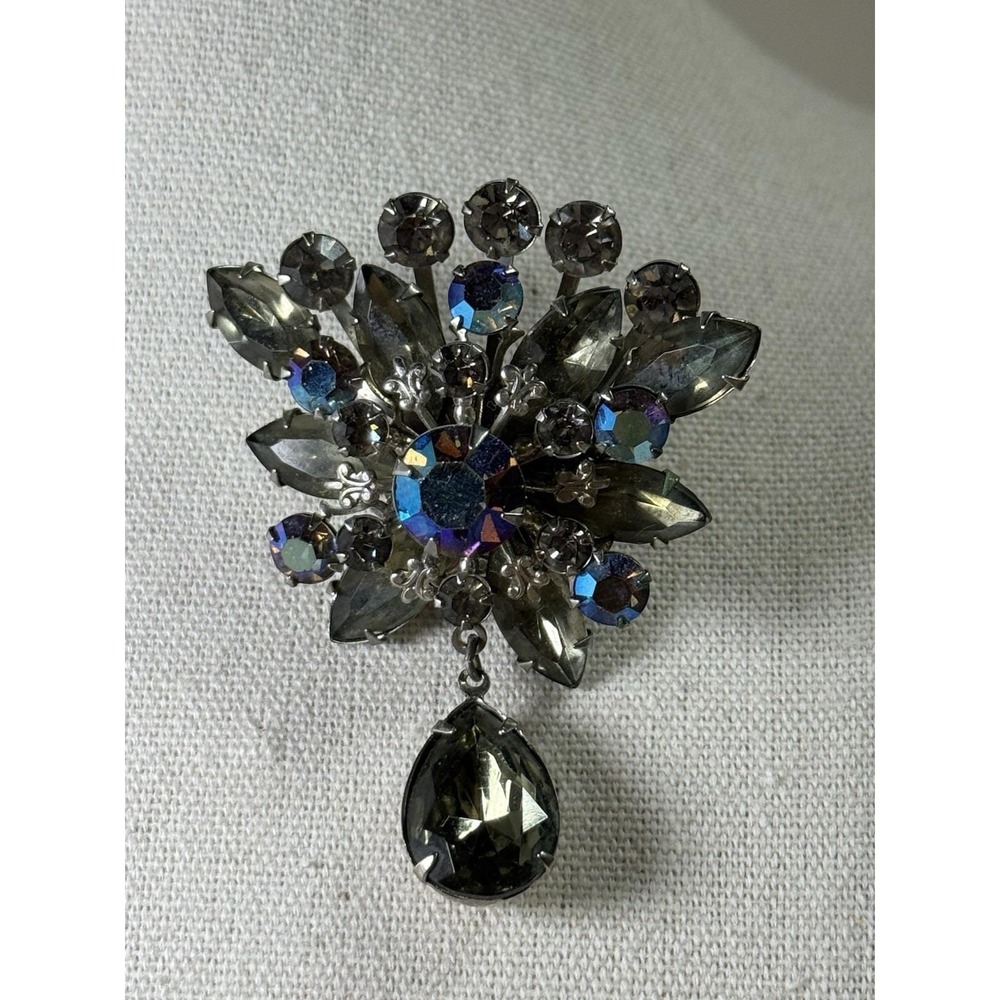 Brooch Judy Lee Aurora Borealis Rhinestone Pin Unsigned Vintage